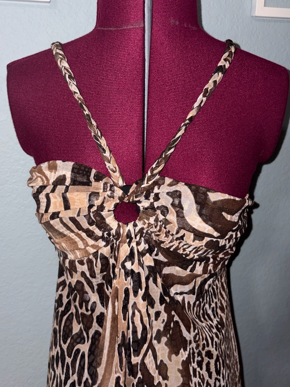 Like new Joseph Ribkoff Tan Neutral Animal Print Halter Maxi Dress size 6